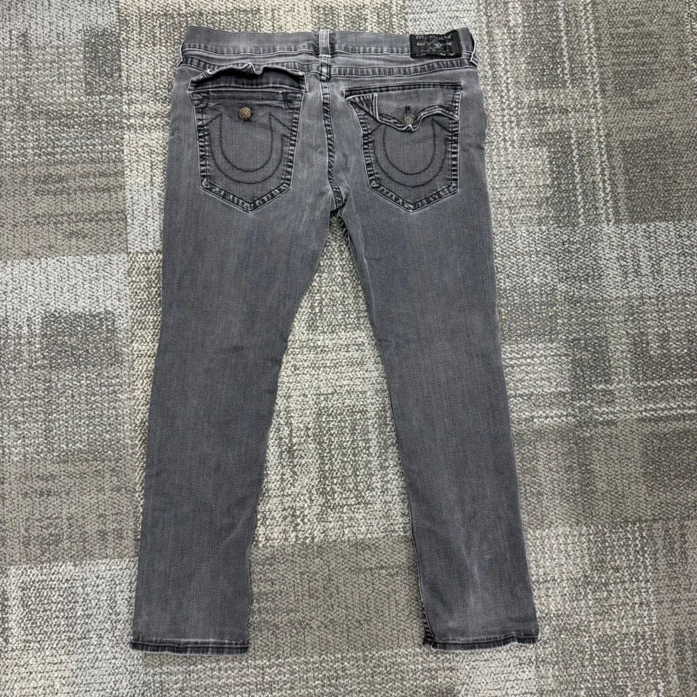 True Religion Ricky Relaxed Straight Jeans Mens 42 Rinse Black Faded Flap Pocket